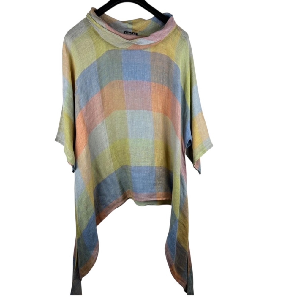 Kamuflage color block cowl neck linen lagen look top asymmetrical hem size S/M